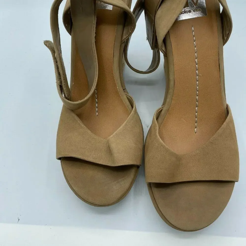 Dolce Vita Brown Leather Espadrille Wedge Sandals Womens 10 Heels Beachy Summer
